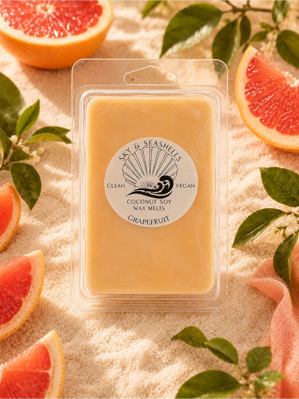 Hand Crafted “Grapefruit” Scented Wax Melts/Coconut Soy Wax Seashells